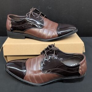 Men's Patent Leather Oxford Dress Pointed Toe Formal Business Shoes US13.5 Brown
